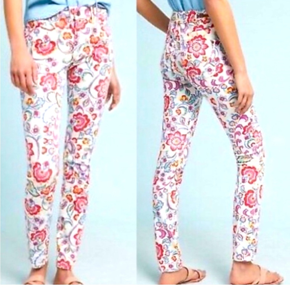 Anthropologie Pilcro & Letterpress Floral Mid Rise Skinny Jeans 25 (waist 28”)
